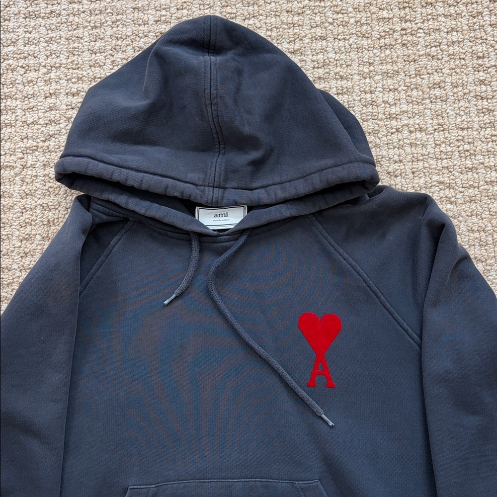Ami Black Hoodie with Red Heart Logo - Men - Picture 2 of 8